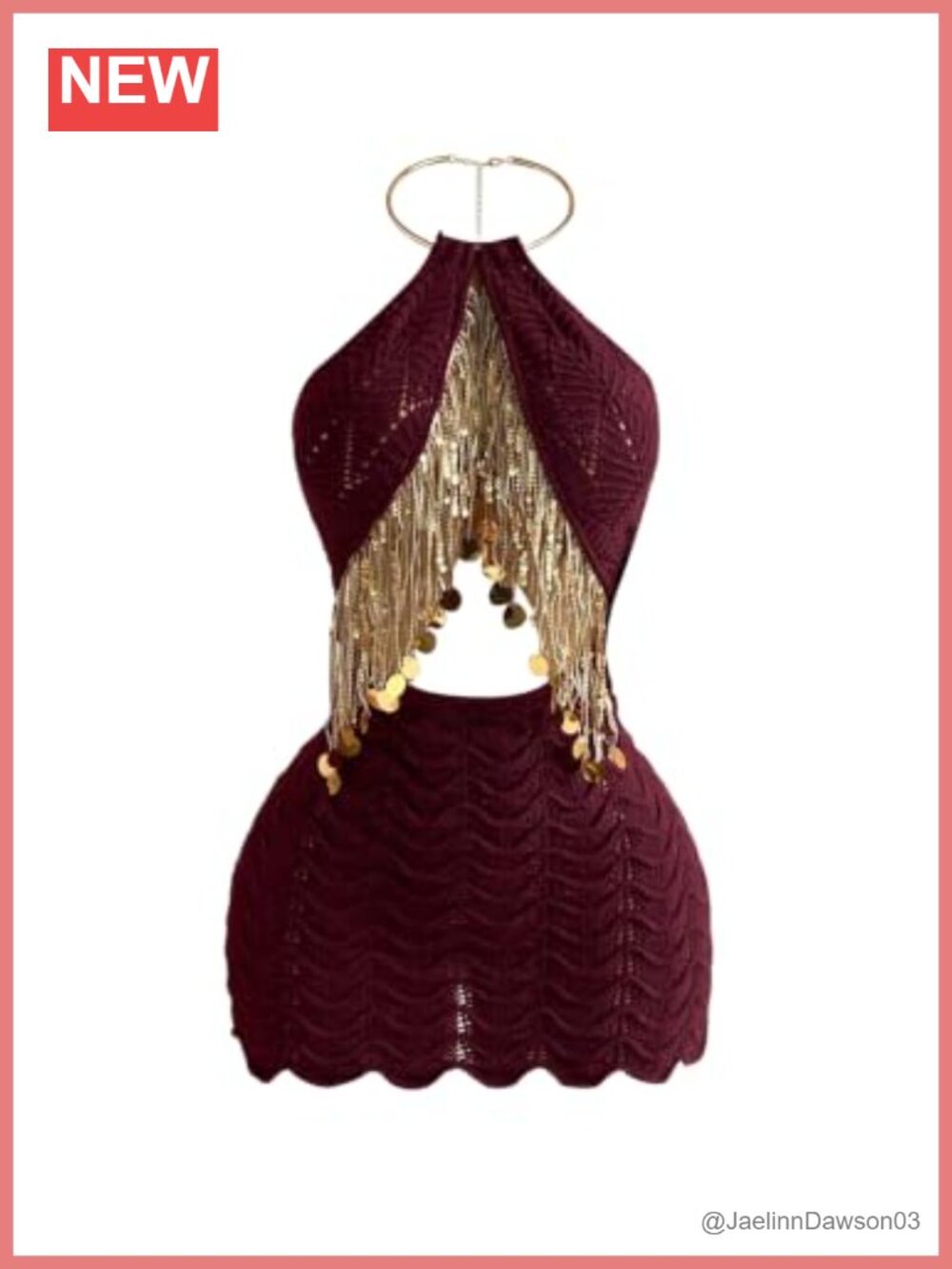 Sequin Fringe Cut Out Halter Bodycon Crochet Mini Dress